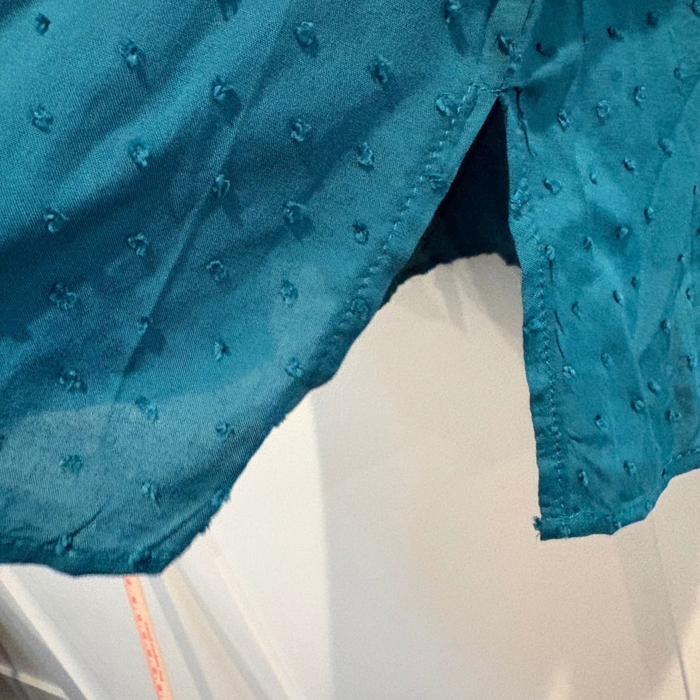 Solitaire Teal Swiss Dot Embroidered Peasant Blouse Boho Tassel Tunic Top Small - Picture 7 of 13